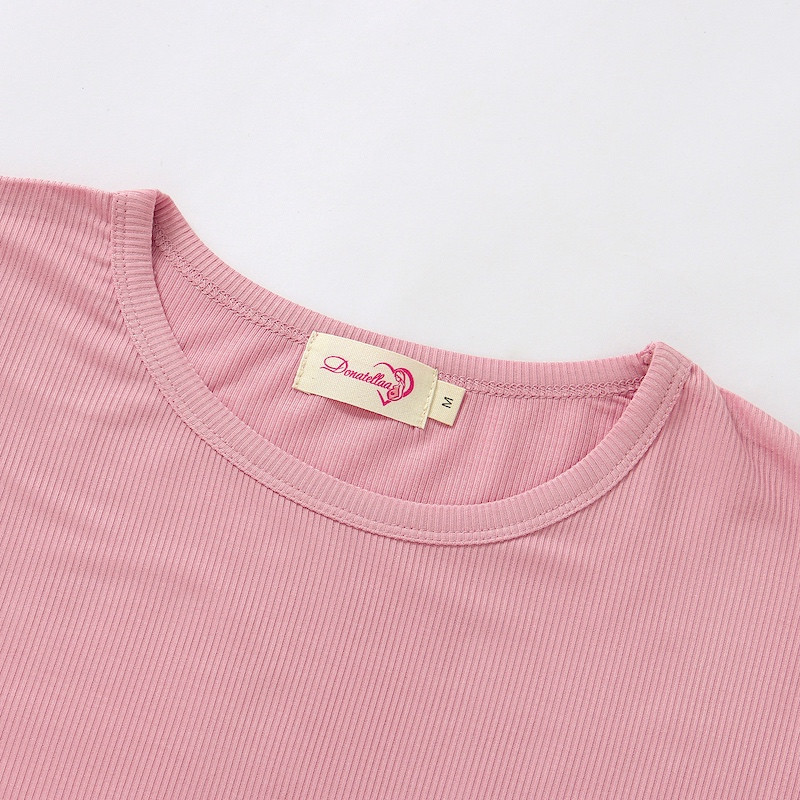 Stretchy Bamboo O Neck Short Sleeve Ribbed Women Nightgowns Short, Women Lounge Dress B014 Carnation Pink